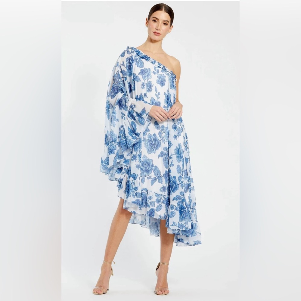Mac Duggal Blue Floral Asymmetrical Dress